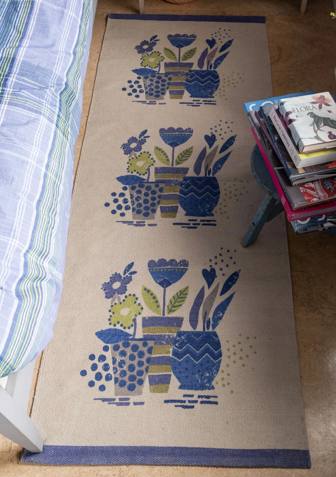 Bedruckter Läufer „Flower pots“ aus Bio-Baumwolle