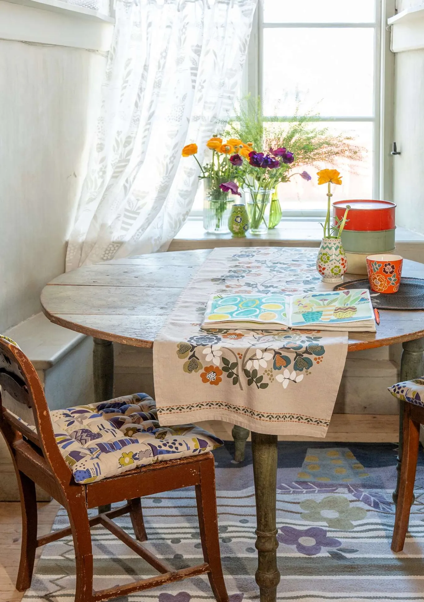 Kurze Gardine „Flower pots“ aus Bio-Baumwolle