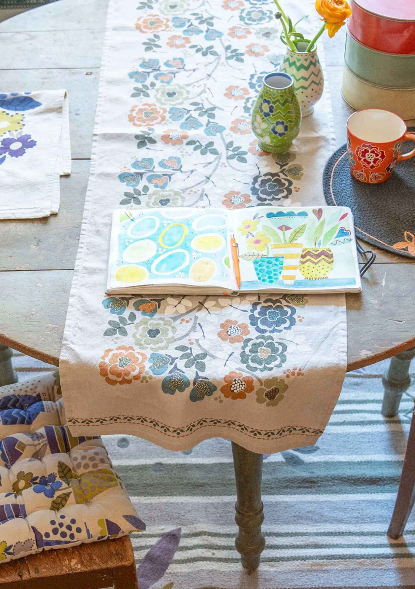 Tischläufer „Wild rose“ aus Leinen/Bio-Baumwolle